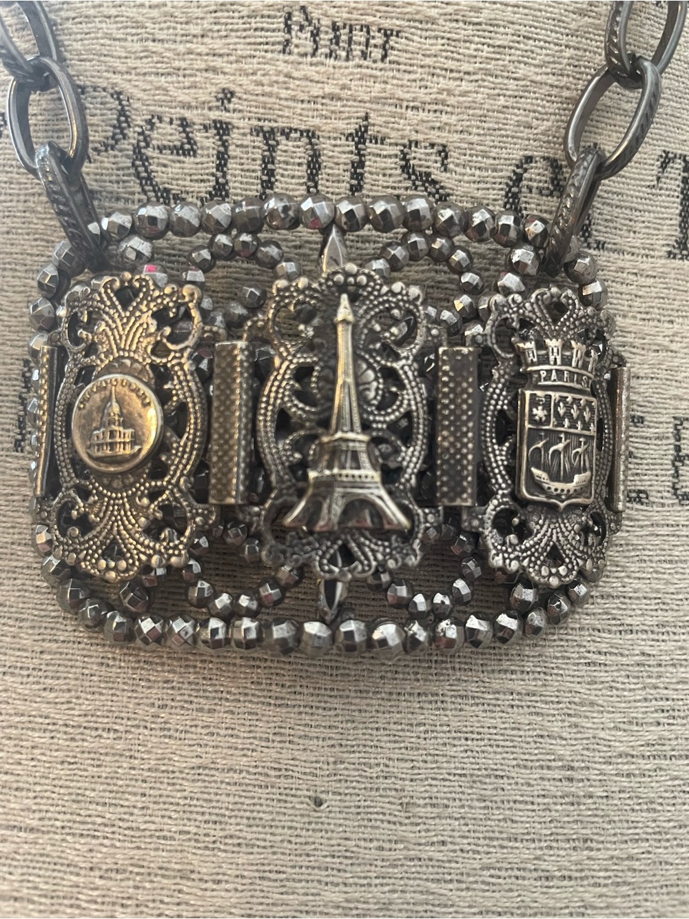 Antique Silver Paris Medallion Necklace